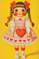 Retro Valentine’s Couture: Heart Motif Dress Meets Whimsical Japanese Animation Doll

