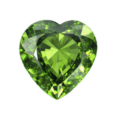 Fototapeta premium Peridot stone in heart shape 3D on transparent transparent background isolated png stock
