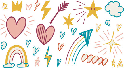 Line kid pencil color brush hand drawn chalk vector element set. 