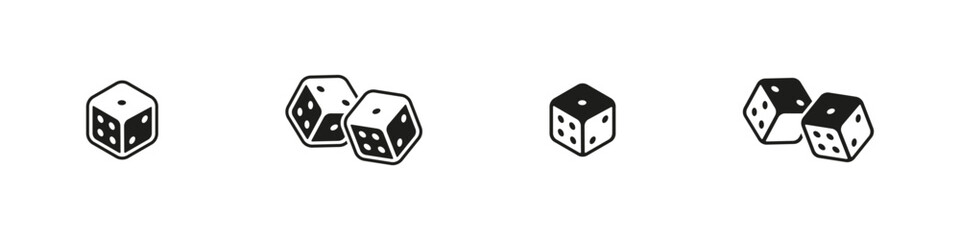 Dice gaming icons in flat and outline style.
Game cubes with different dot sides