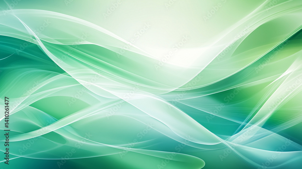 Poster abstract smooth flowing lines in soft teal and lime green colors.