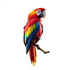 Obraz premium A vividly colored parrot perched on a branch, showcasing vibrant feathers against a clean, bright background.