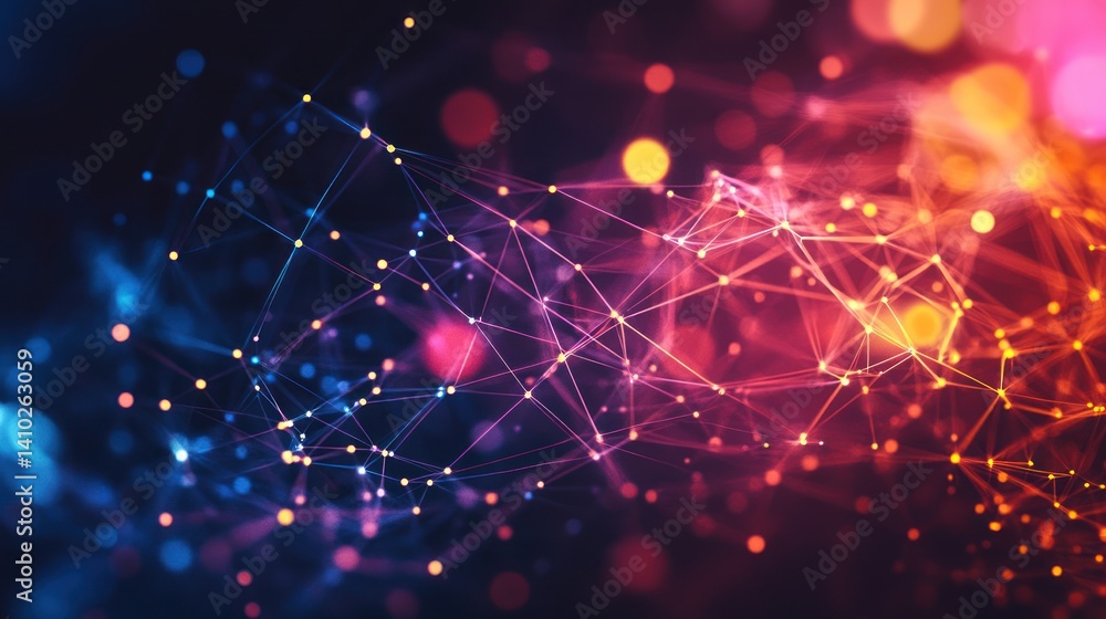 Poster colorful abstract network of connected dots and lines