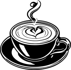 Steaming Cup of Latte Art Coffee on Saucer