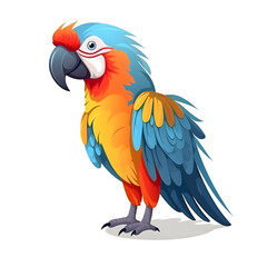 Fototapeta premium cute cartoon macaw with oversized beak big round eyes and fluffy tail feathers colorful vector illustration white background