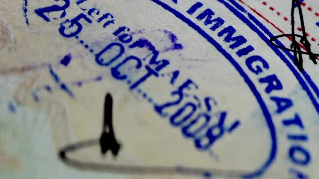 An immigration stamp rotating and zoom 
