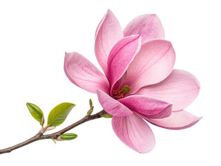 Fototapeta premium Magnolia flowers bloom beautifully with soft pink petals and vibrant green leaves, creating serene and elegant atmosphere