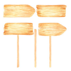 Hand drawn watercolor wooden signs set. Illustration of tablets isolated on white background. Can be used for postcard, album, scrapbook and other printed products.