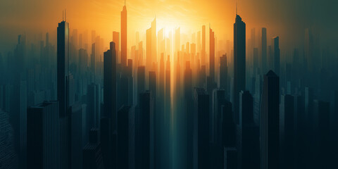 Fototapeta premium Addressing economic inequality and poverty management risks in urban landscapes at sunrise