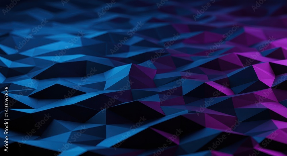 Poster abstract polygonal surface illuminated with blue and magenta light
