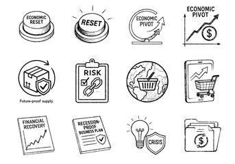 economy recession distribution concept. Economic concepts illustrated through icons and symbols.