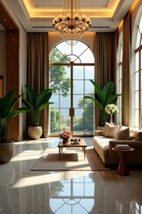 Modern wedding suite design with leaf motifs in a luxurious hotel lobby, greenery, luxury