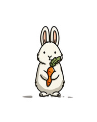 Obraz premium Cute White Bunny Holding Carrot on White Background