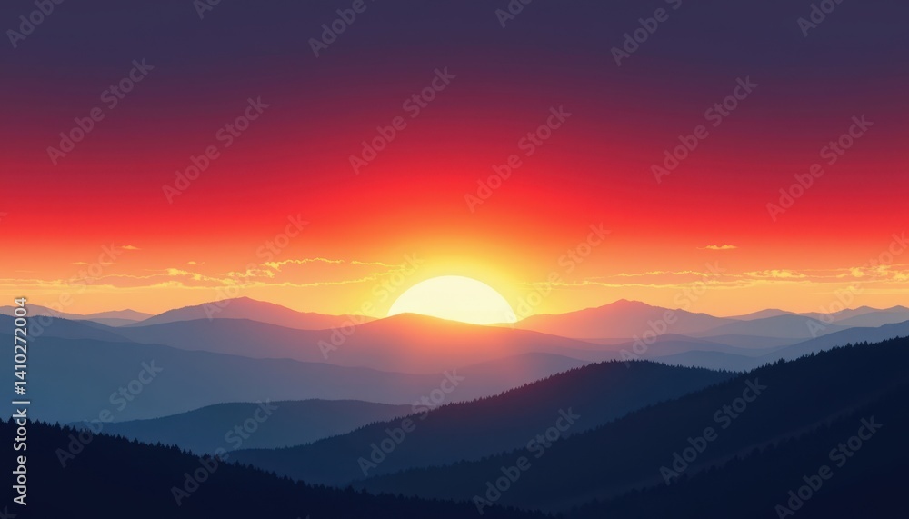 Poster Sunrise Gradient Flow: Design an image depicting the gradual lightening of colors in waves from deep red to light yellow to represent a sunrise.