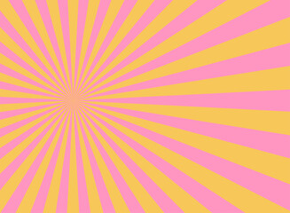 Retro spiral background with pink and yellow candy stripes. Vintage sunburst in playful pop art style, perfect for sweet-themed designs, donut shops, party flyers, bakery ads or fun dessert branding.