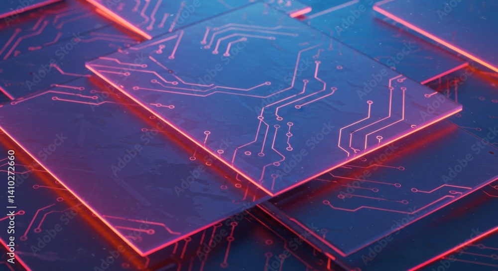 Poster Glowing circuit board pattern creating a futuristic tech background