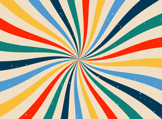 Retro radial sunburst background with vintage red and white spiral rays, grunge texture, perfect for circus, carnival, fair, or chapiteau-themed designs and nostalgic poster layouts