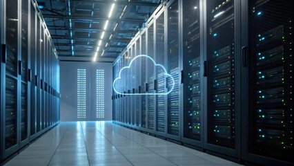 Fototapeta premium modern data center showcasing advanced cybersecurity service with cloud technology integration and efficient server management