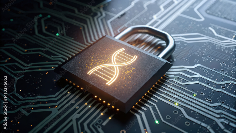 Aufkleber image represents fusion of cybersecurity and technology, showcasing padlock symbolizing security cir
