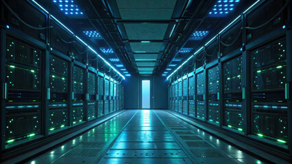 Obraz premium modern data center showcasing advanced cybersecurity service technology with illuminated server racks and futuristic ambiance