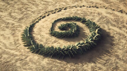 A spiral made of trees is on the ground