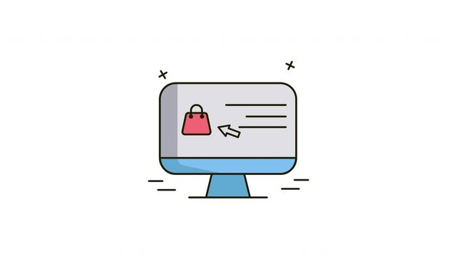 animation Computer monitor with a shopping bag on the screen.