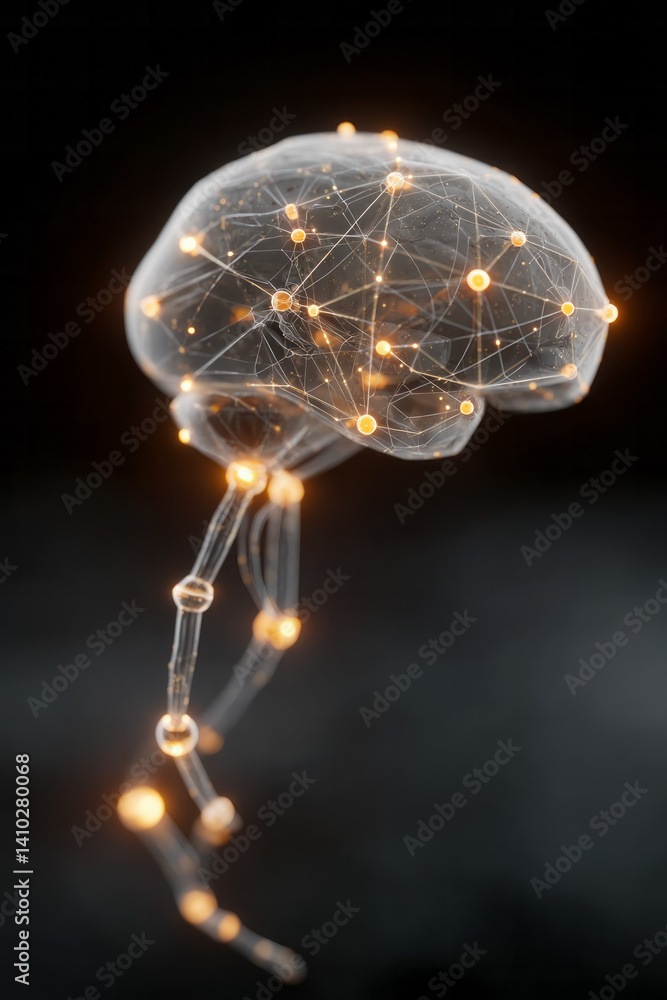 Poster conceptual image of a glowing brain with neural network connections.
