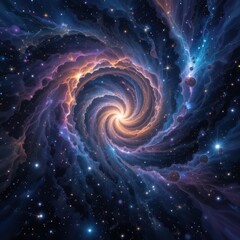 A stunning spiral galaxy, showcasing vibrant clusters of stars and colorful nebulas swirling gracefully around its core, set against the vastness of deep space.