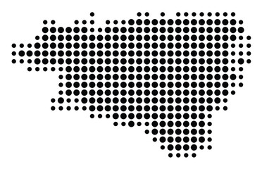 Symbol Map of the Departement Pyrenees-Atlantiques (France) showing the territory with a pattern of black circles