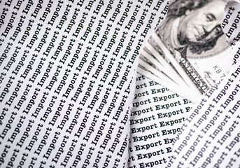 Words Import Seamless print on paper tearing show Words Export Seamless and Dollar Bill for trading...