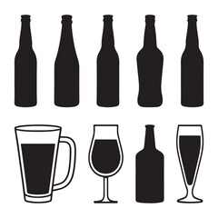 Beer Bottle and Glasses silhouette