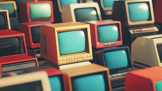 Nostalgic display of vintage computer monitors embodying retro technology
