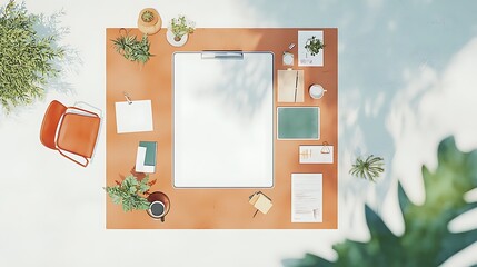 Modern Workspace with Cozy Elements and Green Plants in Office