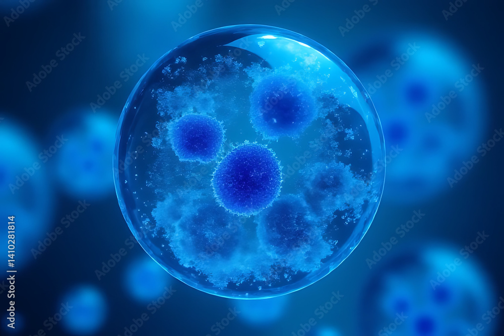 Aufkleber 3d rendered illustration of a microscope microscopic cell structure in glowing light futuristic biot