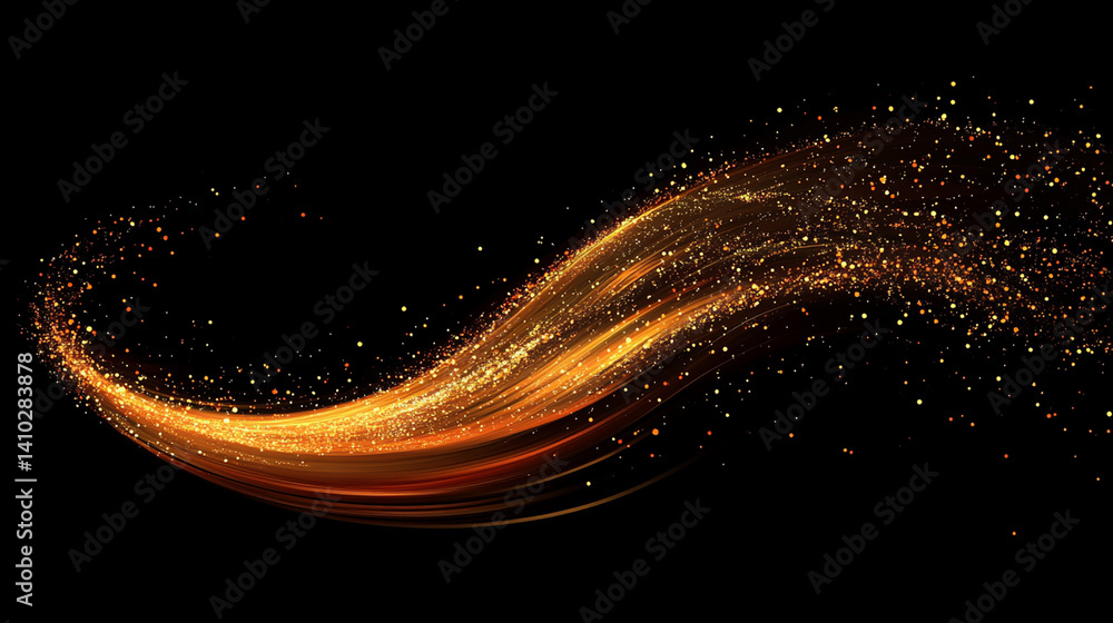 Aufkleber abstract swirling golden dynamic motion design effect with particles on black background.