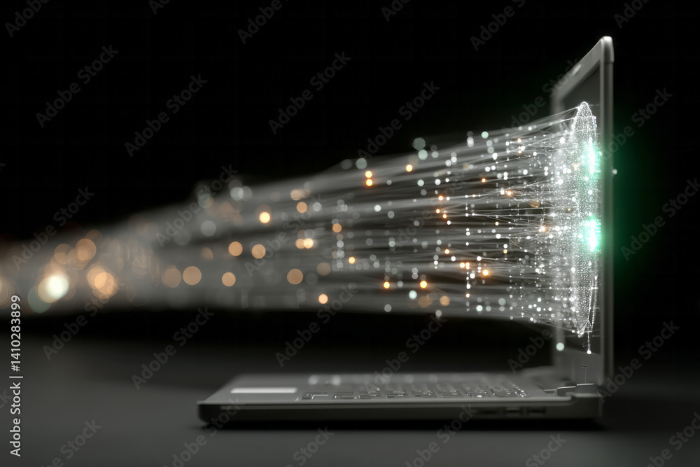 Poster Conceptual image of data streams flowing from a laptop