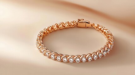 Minimalist handcrafted diamond tennis bracelet with a barandlink pattern, isolated on a seamless ivory background