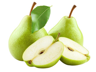 Fresh green pears cutout background fruit still life natural setting vibrant colors for seo impact