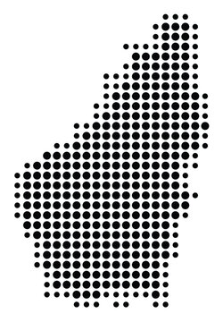 Symbol Map of the Departement Ardeche (France) showing the territory with a pattern of black circles