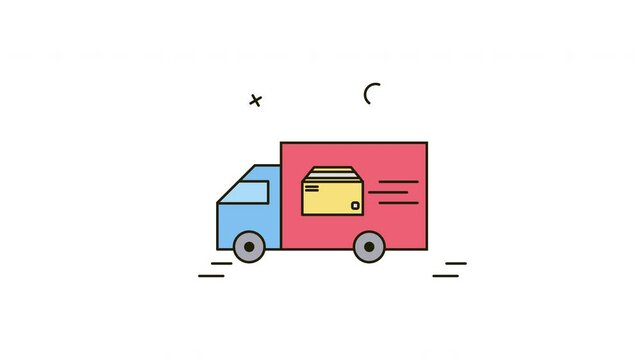 animation Blue and red delivery truck with a package inside.