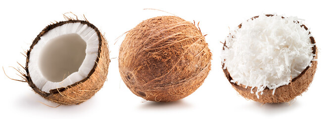 set of coconuts isolated on a white background
