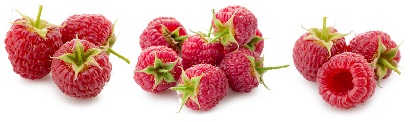set of raspberries isolated on a white background