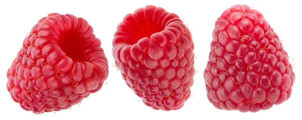 set of raspberries isolated on a white background