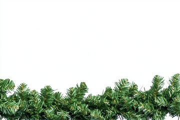 Green garland border. Decorative sprigs on bottom. White background. Simple, festive seasonal design element