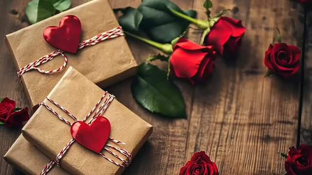 Romantic Valentine's Day Gift Presents with Red Roses