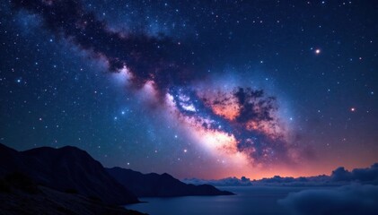 Fototapeta premium Milky Way galaxy with thousands of twinkling stars and planets, astronomy, galaxy, milky way