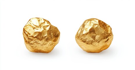 Two golden, textured, irregular balls