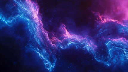Abstract swirling nebula of vibrant violet and blue glowing energy.