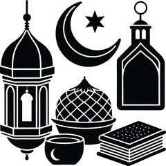 Mosque--crescent-moon-with-star--traditional-lanten vector on a transparent background