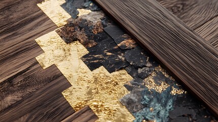 Obraz premium Abstract Gold Leaf and Dark Wood Texture